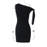 Solid Color Single Shoulder Patchwork Mini Dress GLAG-D5418806F