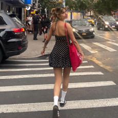 Fashion Polka Dot Printed Halterneck Mini Dress GLAG-D5418805