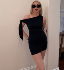 Solid Color Single Shoulder Patchwork Mini Dress GLAG-D5418806F