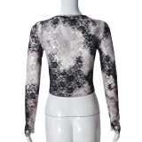 Long Sleeve Print Lace Tops GFRT-041742TBG