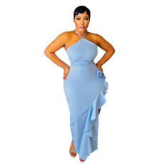 Solid Color Ruffles Tie Up Two Piece Skirts Set CYA-901807