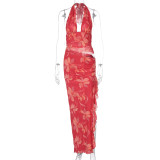 Deep V Neck Patchwork Sleeveless Maxi Dress GLAG-D4C18182G