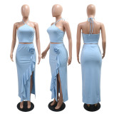 Solid Color Ruffles Tie Up Two Piece Skirts Set CYA-901807