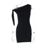 Solid Color Single Shoulder Patchwork Mini Dress GLAG-D5418806F