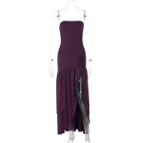 Solid Color Off Shoudler Ruffles Tube Top Maxi Dress GLAG-D5418830F