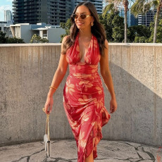 Deep V Neck Patchwork Sleeveless Maxi Dress GLAG-D4C18182G