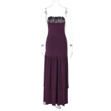 Solid Color Off Shoudler Ruffles Tube Top Maxi Dress GLAG-D5418830F