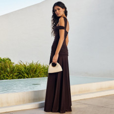 Sing Shoulder Solid Color Split Maxi Dress GLAG-D5418820F