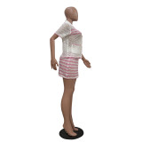 Loose Knits Short Sleeve Beach Skirt 2 Piece Set TR-1331