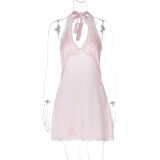 Hollow Out Backless V Neck Lace Mini Dress GLAG-D4118682F