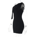 Solid Color Single Shoulder Patchwork Mini Dress GLAG-D5418806F