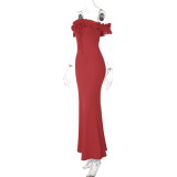 Solid Color One Shoudler Tie Up Maxi Dress GLAG-D5218575F