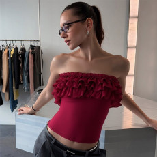 One Shoulder Solid Ruffles Tops GLAG-T5218415F