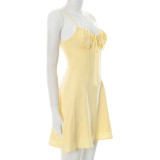 Solid Color Tie Up Pleated Mini Dress GDSF-D25DS093