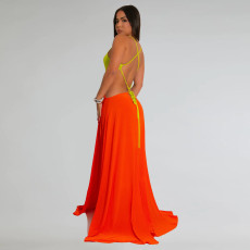 Circle Tie Backless Split Long Dress BY-7300