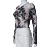 Long Sleeve Print Lace Tops GFRT-041742TBG