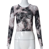 Long Sleeve Print Lace Tops GFRT-041742TBG