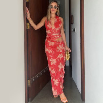 Deep V Neck Patchwork Sleeveless Maxi Dress GLAG-D4C18182G