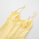 Solid Color Tie Up Pleated Mini Dress GDSF-D25DS093