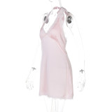 Hollow Out Backless V Neck Lace Mini Dress GLAG-D4118682F