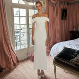 Solid Color One Shoudler Tie Up Maxi Dress GLAG-D5218575F