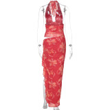 Deep V Neck Patchwork Sleeveless Maxi Dress GLAG-D4C18182G