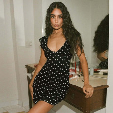 V Neck Patchwork Mesh Print Mini Dress GLAG-D4318726F