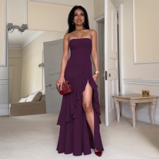 Solid Color Off Shoudler Ruffles Tube Top Maxi Dress GLAG-D5418830F