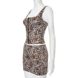 Leopard Print Sleeveless Vest Top Half Skirt Two Piece Set GDSF-D25ST125