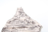 Slash Shoudler Ruched Print Dress GYME-K24D61972