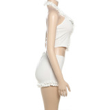 Solid Color Ruffle Tank Top Shorts Two Piece Set GYME-K25S68901