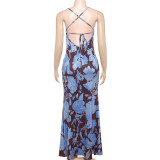 Vintage Printed Sexy V-Neck Backless Dress GYME-K25D70027