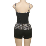 Leopard Print Sling Bodysuit And Tight Shorts Suit GYME-K25S63960