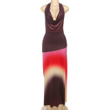 Contrast Color Print Backless Maxi Dress GYME-K25D66166