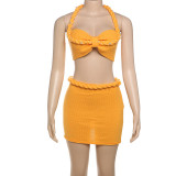 Neck Tie Beaded Camisole Vest Knit Skirt Set GYME-W24S64065