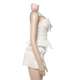 Sexy V Neck Pleated Vest Two Piece Skirts Set GYME-K25S66472