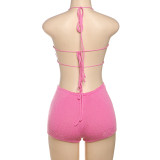 Hollow Out Solid Color Backless Romper GYME-W25Q67401