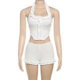 Solid Color Ruffle Tank Top Shorts Two Piece Set GYME-K25S68901