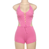 Hollow Out Solid Color Backless Romper GYME-W25Q67401