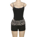 Leopard Print Sling Bodysuit And Tight Shorts Suit GYME-K25S63960