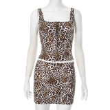 Leopard Print Sleeveless Vest Top Half Skirt Two Piece Set GDSF-D25ST125