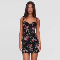 Sexy V Neck Backless Print Sling Mini Dress GYME-K25D66989