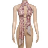 Contrast Color Print Backless Halterneck Vest GYME-K25B62753
