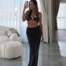 Polka Dot Wrap Vest Mesh Half Body Skirt Two Piece Set GYME-K25S69229