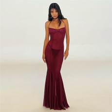 Mesh Solid Color See Through Maxi Dress GYME-K25D64558