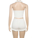 Solid Color Ruffle Tank Top Shorts Two Piece Set GYME-K25S68901