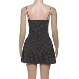 Polka Dot Button Pleated Backless Halter Dress GYME-K25D65007