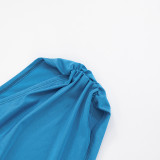 Solid Color Slash Shoulder Tops Tight Pants Suit GDSF-D25ST141