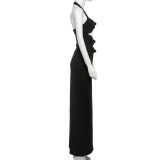 Twisted Hollow Out Solid Color Maxi Dress GYME-K25D66267