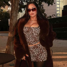 Leopard Print Sleeveless Vest Top Half Skirt Two Piece Set GDSF-D25ST125